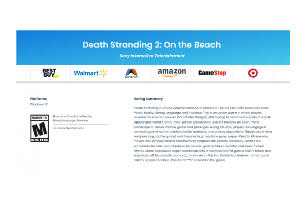 《死亡搁浅2》PC版已通过ESRB评级