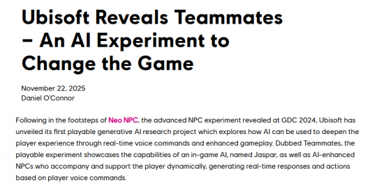 育碧公布新AI研究让游戏NPC能听懂玩家指示 育碧公布新AI研究让游戏NPC能听懂玩家指示