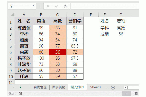 如何在Excel中使用聚光灯效果