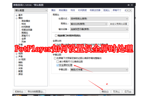 如何配置PotPlayer以实现仅在全屏模式下应用特定设置