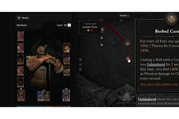 《暗黑破坏神4》荆棘野蛮人配装思路分享