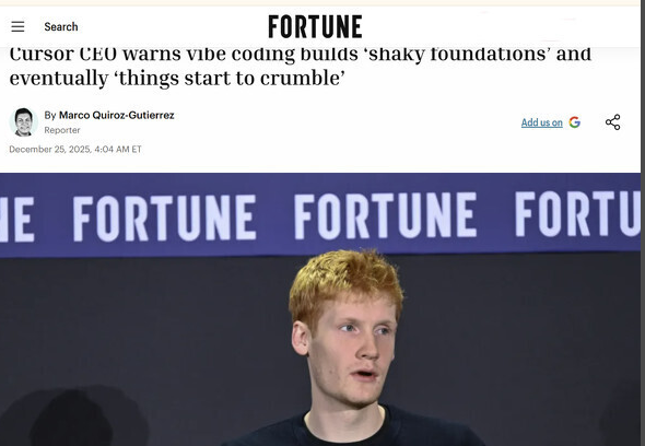 资深AI工具Cursor创始人警告 过度依赖AI开发很危险 资深AI工具Cursor创始人警告 过度依赖AI开发很危险