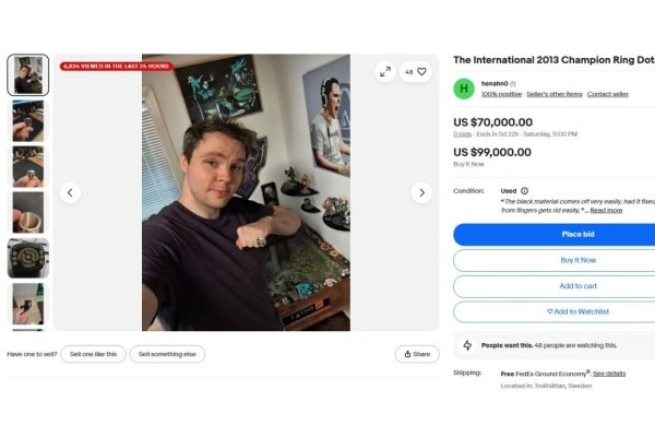 Dota2 ti3冠军戒指被挂拍卖平台 7万美元起拍无人问津