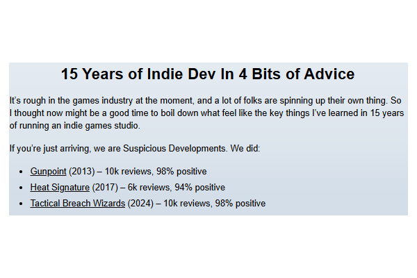 15年经验独游开发者：给游戏新开发者们的4个建议
