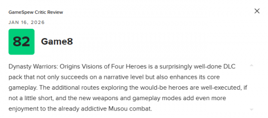 《真三国无双:起源》DLC“梦幻四英杰”M站82分:物有所值! 《真三国无双:起源》DLC“梦幻四英杰”M站82分:物有所值!