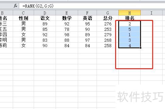 excel中怎样按总分排名 excel中怎样按总分排名