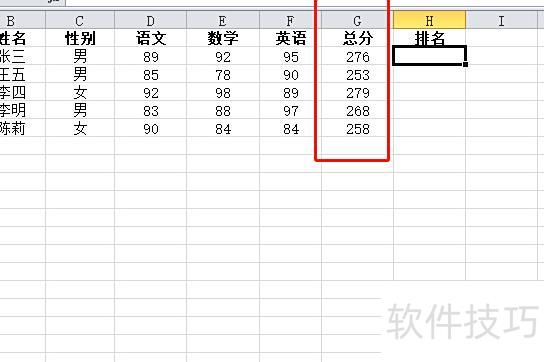 excel中怎样按总分排名 excel中怎样按总分排名