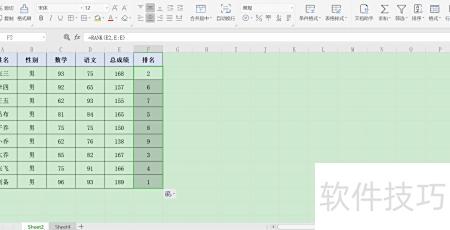 excel表格计算名次的方法 excel表格计算名次的方法