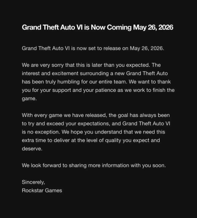 GTA6最新跳票日期什么时候 GTA6最新跳票日期什么时候