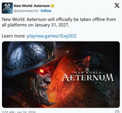亚马逊网游《新世界:Aeternum》将在一年之后停服 亚马逊网游《新世界:Aeternum》将在一年之后停服