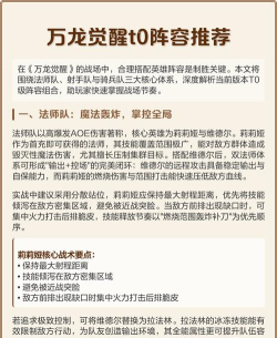 万龙觉醒阵容推荐 万龙觉醒阵容推荐
